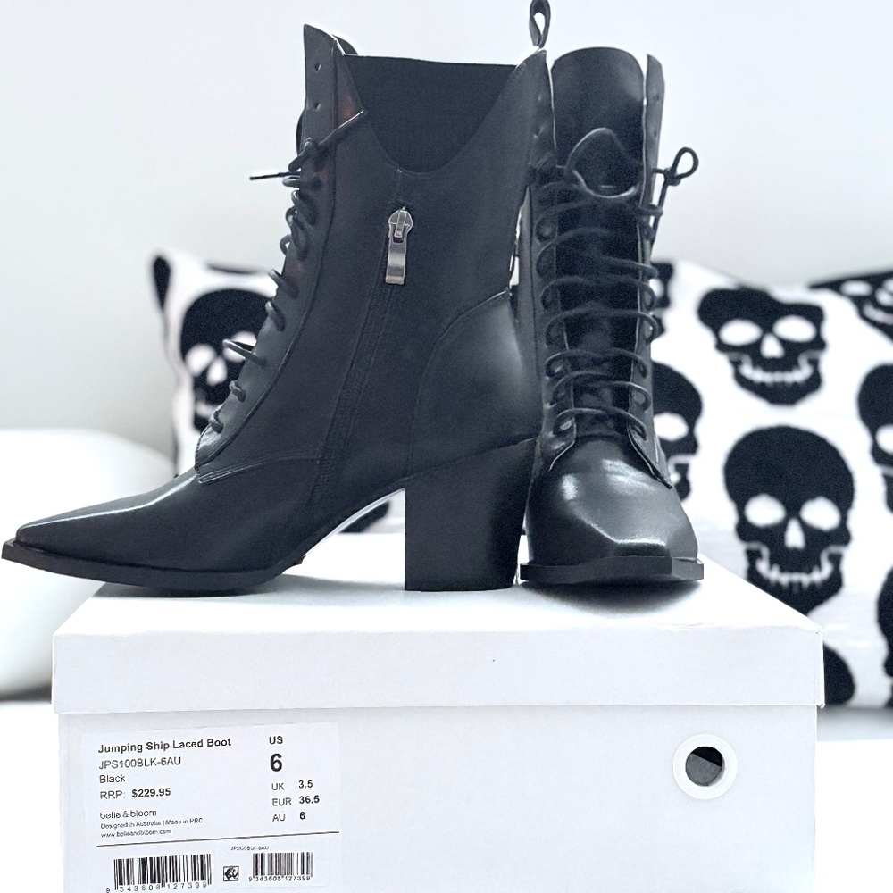 Never Worn Belle & Bloom Jumping Ship Lace Up Booties